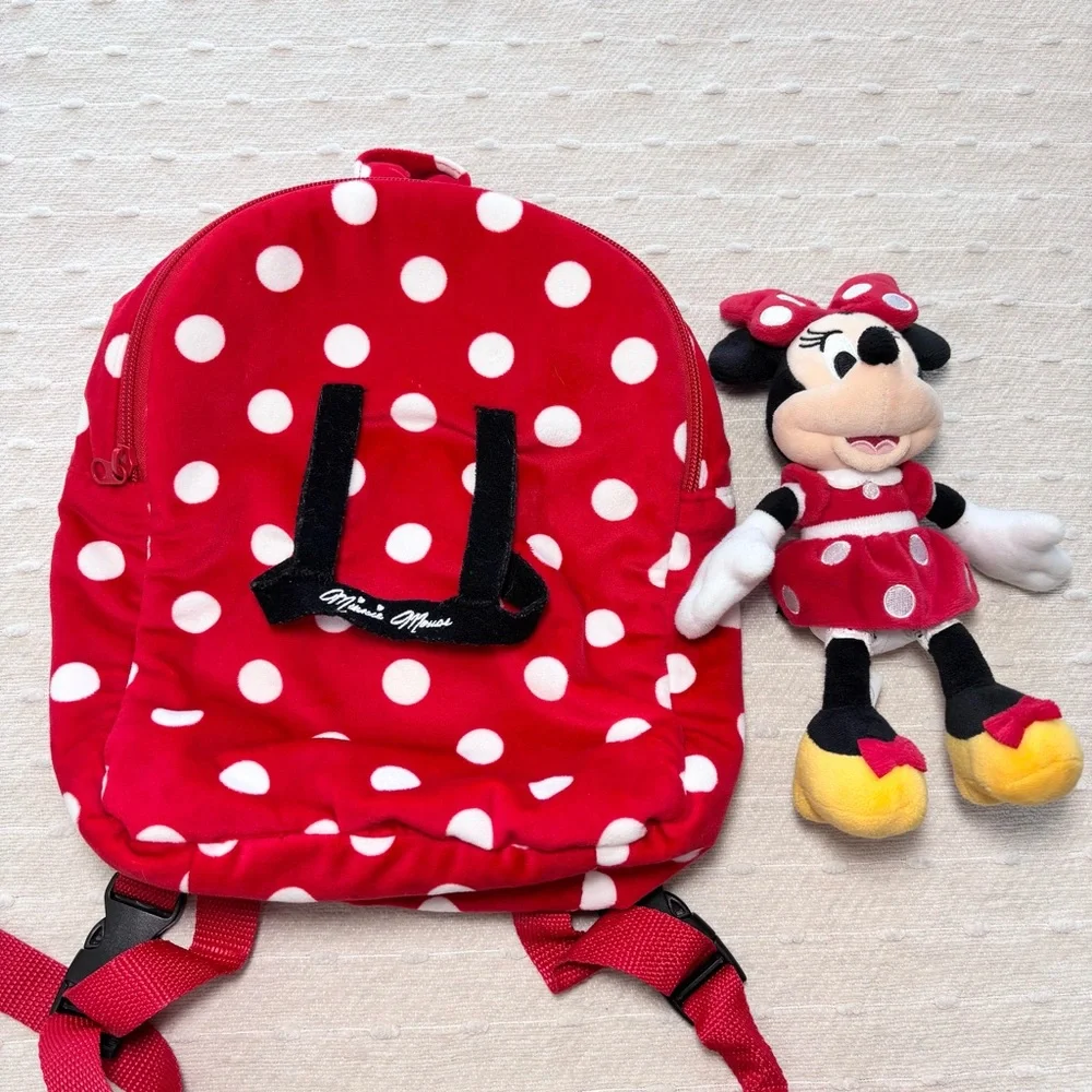 Disney Parks Original Minnie Mouse Red Backpack And Doll